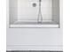 A modern, white shower stall featuring stylish vertical tiles and a sleek shower head at 2428 S Morgantown Rd, Greenwood, IN 46143