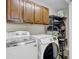 Laundry room featuring modern appliances, overhead cabinets and metal racks for additional storage at 2468 Wyndham S Pl, Columbus, IN 47203