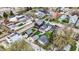 An aerial view displaying various residential homes with well-maintained lawns, and differing colorful designs under a blue sky at 305 Sanders St, Indianapolis, IN 46225