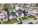 Explore a vibrant neighborhood from above, showcasing well-maintained homes and lush landscaping in an aerial view at 305 Sanders St, Indianapolis, IN 46225