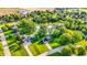Beautiful aerial view of a home with mature trees, pond, inground pool, and well-manicured lawn at 3771 Lakewood Dr, Greenfield, IN 46140
