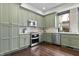 Modern kitchen design featuring green cabinets and stainless steel appliances at 434 E New York St, Indianapolis, IN 46202