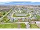 Panoramic aerial view of a community with homes, lush greenery, parks, and a pond, showcasing a picturesque neighborhood at 10603 Hinterland Dr, Fishers, IN 46038