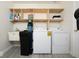 Functional laundry room with shelving, utility sink, and modern washer and dryer at 12344 Bearsdale Dr, Indianapolis, IN 46235