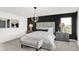 Modern bedroom features a black accent wall, stylish light fixture, and neutral-toned furniture for a relaxing retreat at 2230 Hemlock Cir, Greenfield, IN 46140