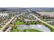 Aerial view of a residential neighborhood featuring beautiful homes, a serene pond, and green spaces at 5426 Black Bear Cir, Indianapolis, IN 46239