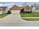 Charming single-story red brick home with a two-car garage and a well-maintained front yard at 6083 White Birch Dr, Fishers, IN 46038