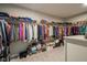 Spacious walk-in closet with carpet, shelves, hanging clothes, shoes and storage boxes at 7140 Leatherwood Dr, Indianapolis, IN 46259