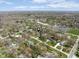A wide angle aerial shot of a home in a suburban neighborhood near a church at 7575 Holliday W Dr, Indianapolis, IN 46260