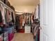 This walk-in closet is very organized with clothing hung on both sides at 9831 N Port Dr, McCordsville, IN 46055