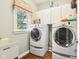 Well-equipped laundry room boasting modern washer/dryer units and ample storage space at 10157 Woods Edge Dr, Fishers, IN 46037