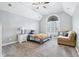 Comfortable bedroom with a large window, vaulted ceiling, and ceiling fan at 10157 Woods Edge Dr, Fishers, IN 46037