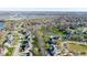 Serene aerial view of a charming neighborhood surrounding a tranquil pond and lush green spaces at 10611 Proposal Pointe Way, Fishers, IN 46040