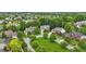 An aerial perspective showcases the tranquil neighborhood with lush landscaping surrounding beautiful homes and manicured lawns at 11974 Volcanic Rock Dr, Fishers, IN 46037