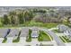 High-angle view of a residential area showing landscaped yards, curved streets, and a mix of house styles at 15591 Heatherbank Dr, Westfield, IN 46074