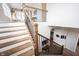Staircase with wood and white risers, and wrought iron railings leading to the upper level at 15591 Heatherbank Dr, Westfield, IN 46074