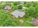 Bird's-eye view of a landscaped home and backyard with a deck, surrounded by mature trees at 2910 S Sheridan Ave, Indianapolis, IN 46203