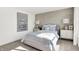 Comfortable bedroom with stylish wallpaper, neutral carpet, and bedside tables with lamps at 3326 Wetherby Pl, Danville, IN 46122