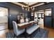 Elegant dining room with dark blue walls, hardwood floors, and modern chandelier at 4030 N Illinois St, Indianapolis, IN 46208