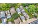 Aerial view of neighborhood homes and garages in a quiet neighborhood at 634 Dorman St, Indianapolis, IN 46202