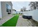 Landscaped backyard featuring a hot tub, artificial turf, patio furniture, and privacy fence at 7527 Derek Dr, Camby, IN 46113