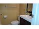 Cozy half bathroom with modern vanity, sink, and fixtures at 7809 Bryden Dr, Fishers, IN 46038