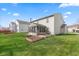Lush backyard with garden beds and a screened porch on a sunny day at 10221 Tournon Dr, Fishers, IN 46037
