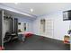 Finished basement featuring home gym equipment, rubber flooring, and recessed lighting at 12030 Auburn Creek, Zionsville, IN 46077