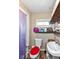 Compact bathroom features a toilet, sink, and organized shelving at 1270 Eugene St, Indianapolis, IN 46208
