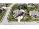 An aerial view showcases a stunning property with a pool, lush landscaping, and inviting outdoor spaces at 13214 Mink Ln, Carmel, IN 46074