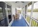 Enclosed porch with blue floor, ceiling fan, and view of the water at 3004 Lake Shore Dr # E, Indianapolis, IN 46205
