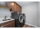 Functional laundry room with sleek washer and dryer, ample storage, and a convenient sink, designed for efficiency at 622 Ehrlich Ln, Westfield, IN 46074