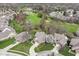 Expansive aerial view of the neighborhood with a golf course, showcasing the community's amenities and green spaces at 7242 River Glen Dr, Fishers, IN 46038