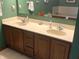 Bathroom with a double sink vanity, wooden cabinets, and a large mirror above at 7664 Lincoln Trl, Plainfield, IN 46168