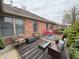 Spacious patio with brick exterior, ample seating, and view of well-maintained backyard at 1066 Woodridge, Brownsburg, IN 46112