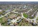 An aerial view shows the neighborhood's layout, landscaping, and proximity to green spaces and lakes at 10875 Santa Anita Ct, Carmel, IN 46280