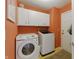 Bright laundry room featuring modern washer and dryer with white cabinets above for storage at 10875 Santa Anita Ct, Carmel, IN 46280