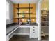 Well-organized pantry with open shelving and plenty of counter space with appliances, offering convenient storage at 14059 Knightstown E Dr, Carmel, IN 46033