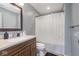 Bathroom featuring a single sink vanity, toilet, and a shower-tub combination at 1458 Longleaf St, Avon, IN 46123