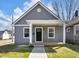 Charming home featuring a covered front porch, gray siding, and a well-manicured lawn, creating a welcoming curb appeal at 2041 N Dexter St, Indianapolis, IN 46202