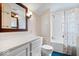 Bathroom with vanity, toilet and tub/shower combo with shower curtain at 4711 Cornelius Ave, Indianapolis, IN 46208