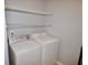 Laundry room featuring modern appliances and built-in wire shelving for organized and efficient chore management at 6518 Sonesta Dr, Indianapolis, IN 46217