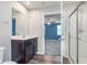 Bright bathroom featuring a modern vanity and glass-enclosed shower at 846 Sunchaser Rd, Lebanon, IN 46052
