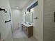 Well-lit bathroom showcases a dual sink vanity, walk-in shower, and modern fixtures at 1038 St Peter St, Indianapolis, IN 46203