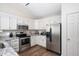 Modern kitchen features stainless steel appliances, granite countertops, and white cabinets at 10799 Belair Dr, Carmel, IN 46280