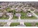 Aerial view of a neighborhood showcasing well-maintained homes and tree-lined streets at 10889 Weston Dr, Carmel, IN 46032