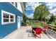 A backyard deck features patio seating, a grill, and a view of the backyard at 421 S East St, Plainfield, IN 46168