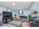 Cozy basement rec room with gray sofa, mounted TV, and comfortable seating at 516 Hanover Dr, Anderson, IN 46012