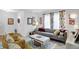 Inviting living room featuring a comfortable grey sofa, patterned curtains, and curated decorations at 5861 W Deerview Bnd, McCordsville, IN 46055