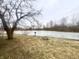 Winter pond view, showcasing icy water and natural surroundings, offering a serene outdoor space at 8201 E 250 S, Zionsville, IN 46077
